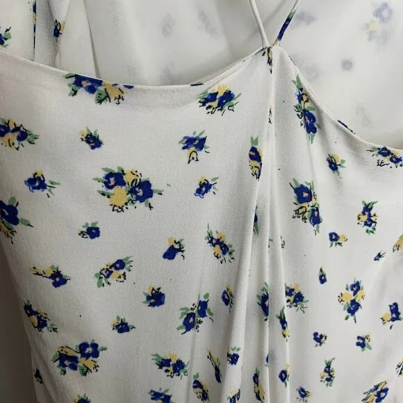 Samsøe Samsøe White Blue Floral Motif Chiffon Apples Slip Midi Dress Large