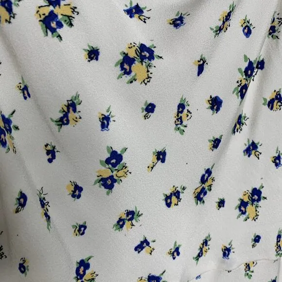 Samsøe Samsøe White Blue Floral Motif Chiffon Apples Slip Midi Dress Large