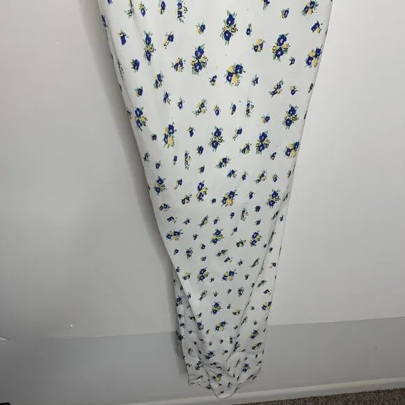 Samsøe Samsøe White Blue Floral Motif Chiffon Apples Slip Midi Dress Large
