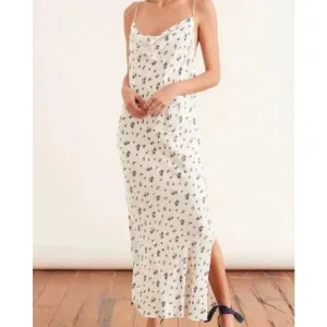 Samsøe Samsøe White Blue Floral Motif Chiffon Apples Slip Midi Dress Large