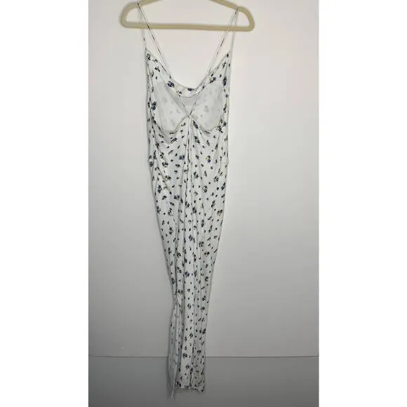 Samsøe Samsøe White Blue Floral Motif Chiffon Apples Slip Midi Dress Large