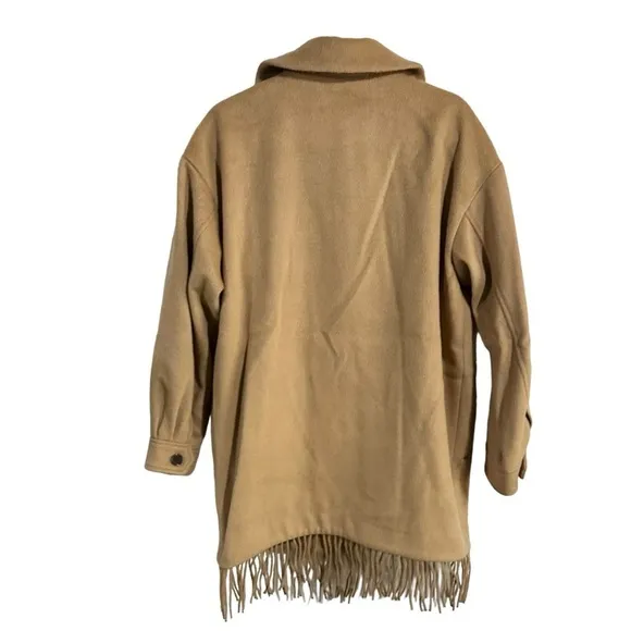 Sanctuary Camel Fringe Wool Blend Coat Size Small NWT