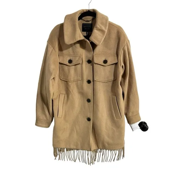 Sanctuary Camel Fringe Wool Blend Coat Size Small NWT