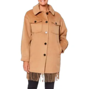 Sanctuary Camel Fringe Wool Blend Coat Size Small NWT