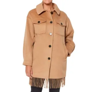 Sanctuary Fringe Wool Blend Coat - Camel Size XL