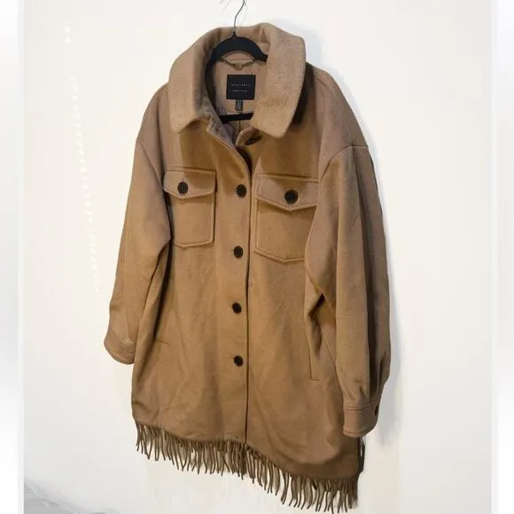 Sanctuary Fringe Wool Blend Coat - Camel Size XL