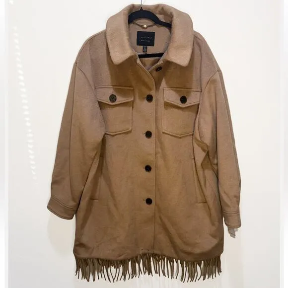 Sanctuary Fringe Wool Blend Coat - Camel Size XL