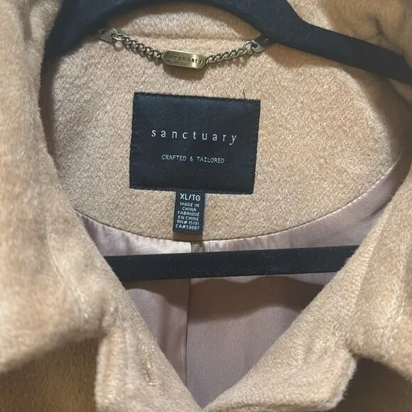 Sanctuary Fringe Wool Blend Coat - Camel Size XL