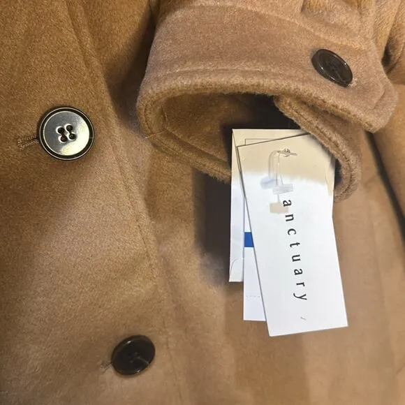 Sanctuary Fringe Wool Blend Coat - Camel Size XL
