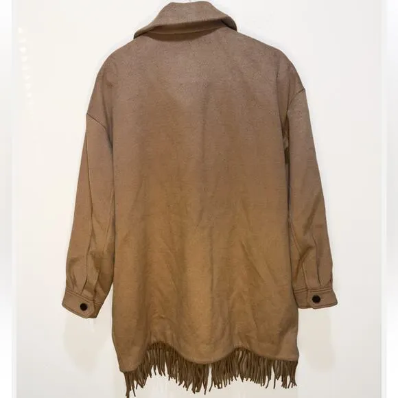 Sanctuary Fringe Wool Blend Coat - Camel Size XL