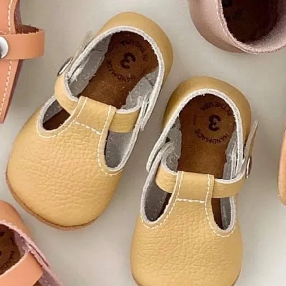 SAND Mon Petit Shoes Oxfords Tan Yellow Mustard Dijon Leather Handmade Baby Sz 3