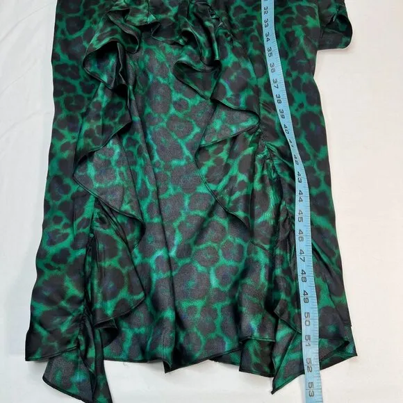 Sandro Amazonie Leopard Print Satin Midi Slip Dress Green Animal Print US 4
