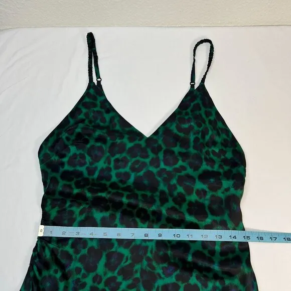 Sandro Amazonie Leopard Print Satin Midi Slip Dress Green Animal Print US 4