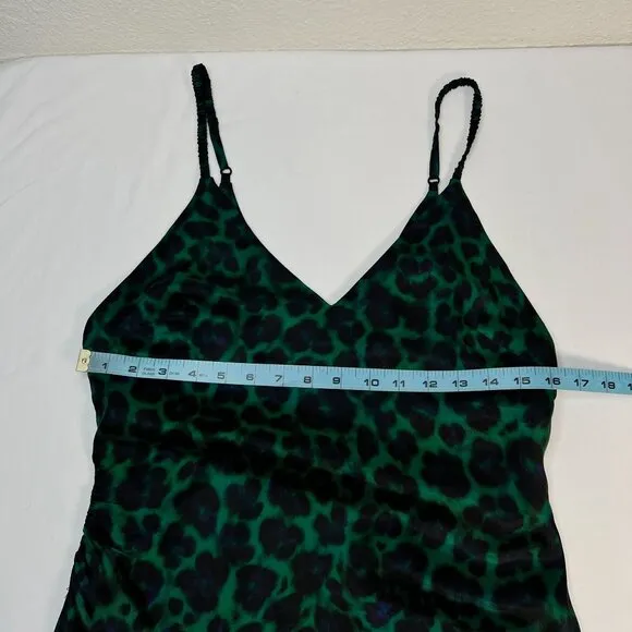 Sandro Amazonie Leopard Print Satin Midi Slip Dress Green Animal Print US 4