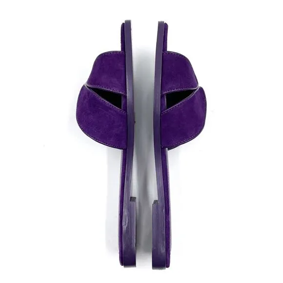 Sandro Elly Suede Sandals Purple Slides Leather Trimmed Square Toe Sz 37 / 6
