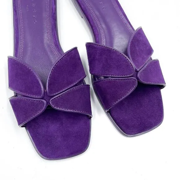Sandro Elly Suede Sandals Purple Slides Leather Trimmed Square Toe Sz 37 / 6