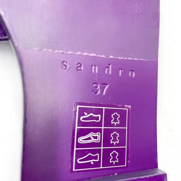 Sandro Elly Suede Sandals Purple Slides Leather Trimmed Square Toe Sz 37 / 6