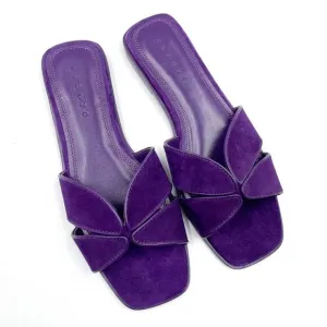 Sandro Elly Suede Sandals Purple Slides Leather Trimmed Square Toe Sz 37 / 6