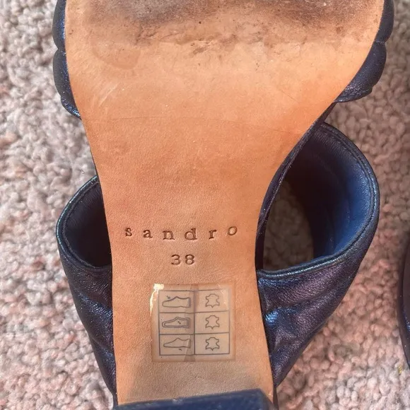 sandro paris navy blue cushion block heels with white stars