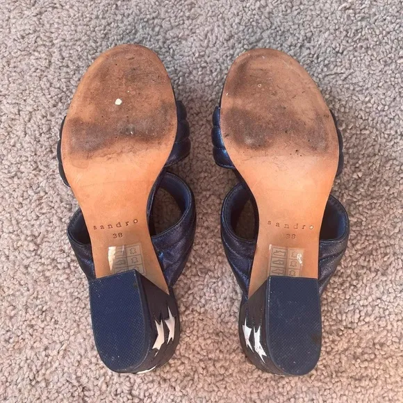 sandro paris navy blue cushion block heels with white stars