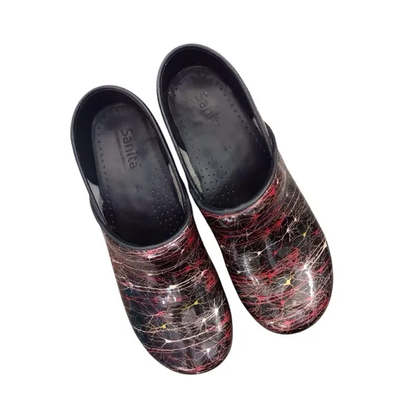 SANITA Balasia Patent Leather Clogs Geometric Size 40 Slip on Mule Nursing Shoe