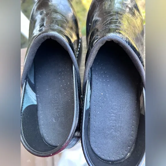 Sanita Black Patent Leather Clogs Size 38 Comfort Work Shoes Original Danish
