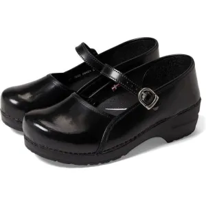 Sanita Clare Clogs Women's US 7 Black Leather Round Toe Adjustable Buckle ZPO830
