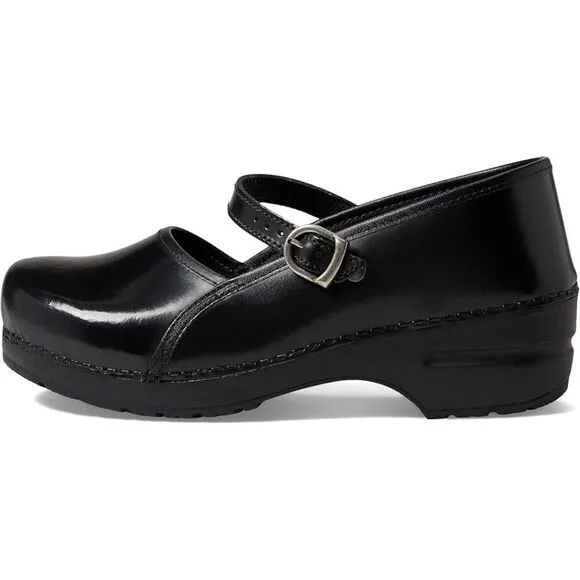 Sanita Clare Clogs Women's US 7 Black Leather Round Toe Adjustable Buckle ZPO830