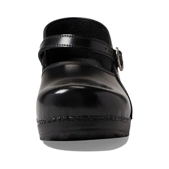 Sanita Clare Clogs Women's US 7 Black Leather Round Toe Adjustable Buckle ZPO830