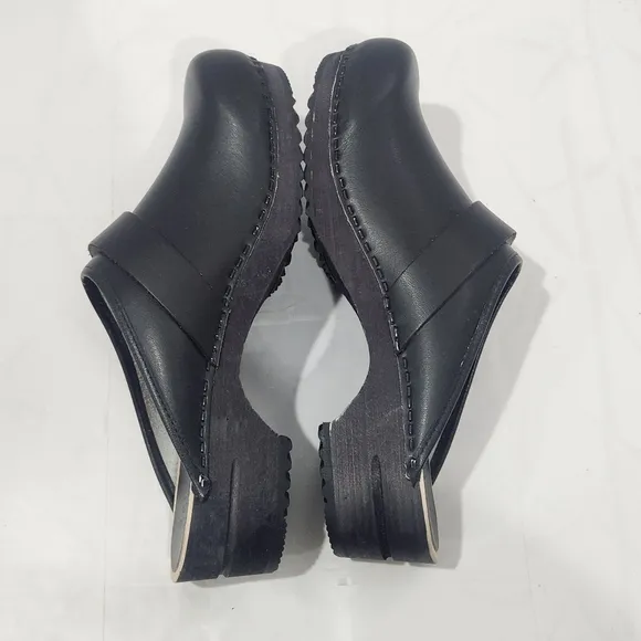 Sanita Clogs Mules Wooden Heel Black Leather Women's Size EU 41/ US9.5-10 NWOB