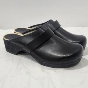 Sanita Clogs Mules Wooden Heel Black Leather Women's Size EU 41/ US9.5-10 NWOB