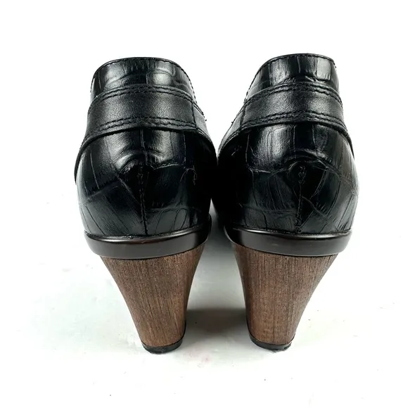 Sanita Heels 38 Black Leather Pumps Block Heel Slip On Womens