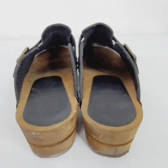 Sanita Kristel Nubuck Leather Clog Size 41 Wood Midsole Open Back Shoe