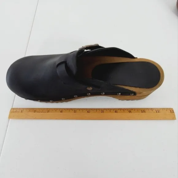 Sanita Kristel Nubuck Leather Clog Size 41 Wood Midsole Open Back Shoe