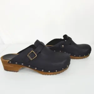 Sanita Kristel Nubuck Leather Clog Size 41 Wood Midsole Open Back Shoe
