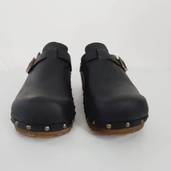Sanita Kristel Nubuck Leather Clog Size 41 Wood Midsole Open Back Shoe