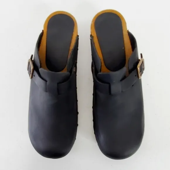 Sanita Kristel Nubuck Leather Clog Size 41 Wood Midsole Open Back Shoe