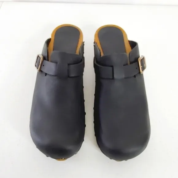 Sanita Kristel Nubuck Leather Clog Size 41 Wood Midsole Open Back Shoe