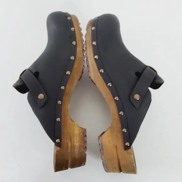 Sanita Kristel Nubuck Leather Clog Size 41 Wood Midsole Open Back Shoe
