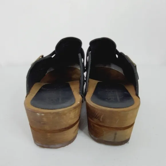 Sanita Kristel Nubuck Leather Clog Size 41 Wood Midsole Open Back Shoe