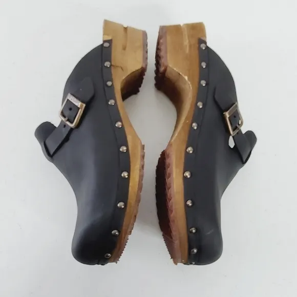 Sanita Kristel Nubuck Leather Clog Size 41 Wood Midsole Open Back Shoe