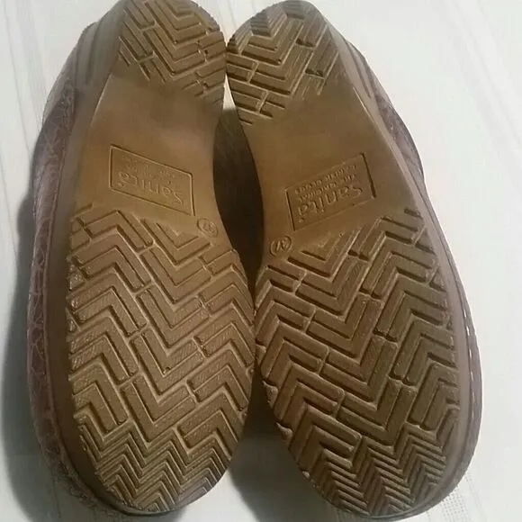 𝅺SANITA Professional Leather Clogs Euro 37 Brown Geo Print Sonny Model