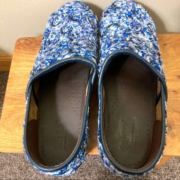 Sanita Rose Fabric Cloth Wooden Clogs Blue Swirl