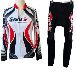 Santic Padded Cycling Pants and Jacket Set Black/Red