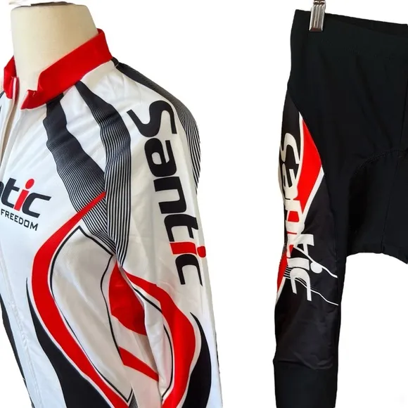 Santic Padded Cycling Pants and Jacket Set Black/Red