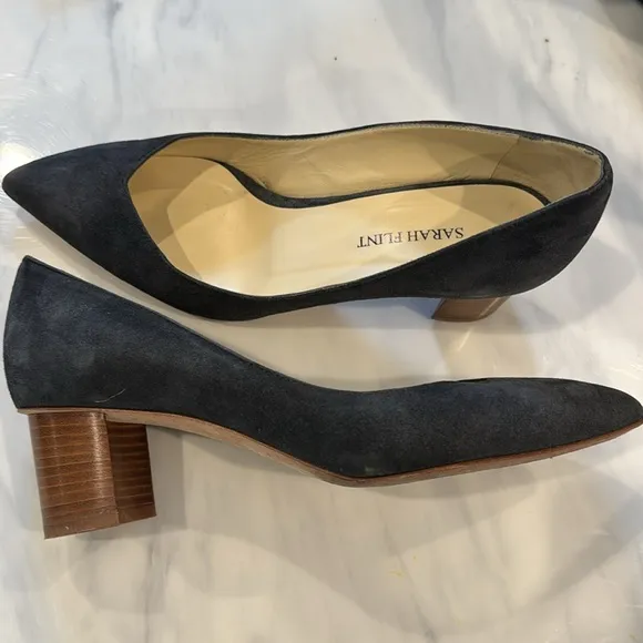 Sarah Flint block heel sz 37.5 blue/gray suede
