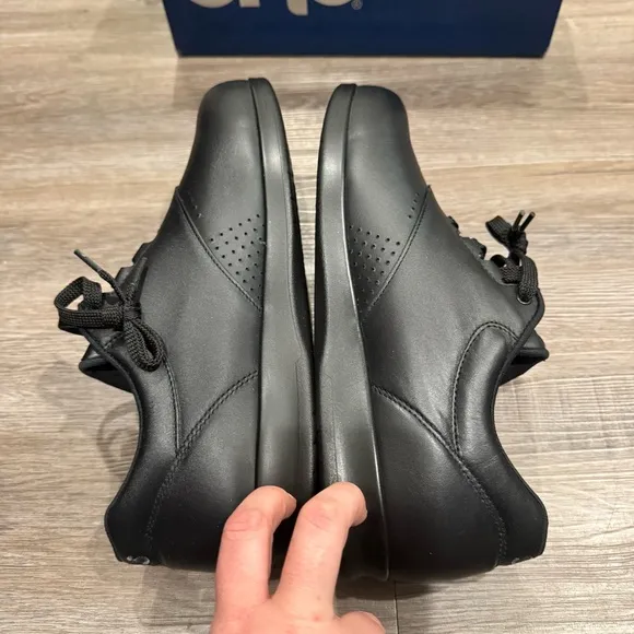 SAS Free Time Comfort Black Leather Lace Up Walking Sneakers