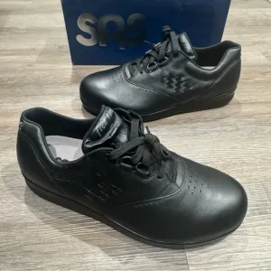 SAS Free Time Comfort Black Leather Lace Up Walking Sneakers