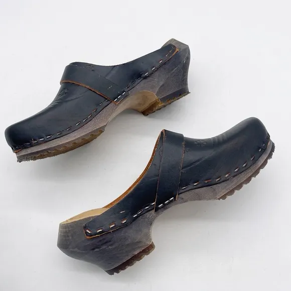 Schoenklomp Leather Wooden Clogs Size 35 Dutch Holland Black