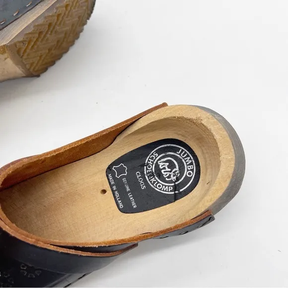 Schoenklomp Leather Wooden Clogs Size 35 Dutch Holland Black